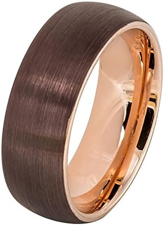 8 Mm快適フィットタングステンカーバイドウェディングバンドセミドーム型brushedブラウンipローズゴールドトーンリング 7 To 15