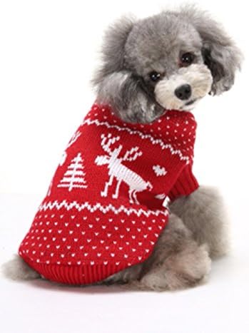 Dog Holiday Halloween Christmas Elk Pet Clothes Cat Sweater, Dog Accessories(XXL,Deer&Red)