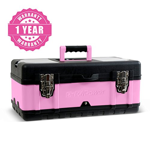 Pink Power Aluminum Tool Box for Tool or Craft Storage - 18 Inch Portable Tool Case with Locking Lid and Extra Storage Compartments