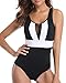 Holipick Mesh One Piece Swimsuits for Women V Neck Tie Back Tummy Control Bathing Suits Black L