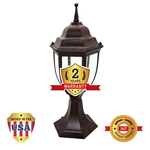 OSTWIN 1-Light Outdoor Garden Post Lantern L04 Lighting Fixture, Traditional Post Lamp Patio with One E26 Base, Water-Proof, Bronze Cast Aluminum Housing, Clear Glass Panels, ETL Listed