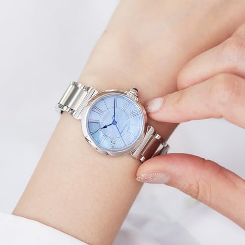 Relógio analógico de quartzo feminino com bracelete em aço inoxidável EM1060-87N, prateado, tamanho único, pulseira