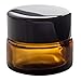 JUVITUS Amber Glass 5 ml 1/6 oz Small Thick Wall Balm Jars with Black Smooth Lids (6)