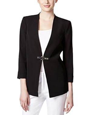 Womens Ponte Buckle Closure Collarless Blazer