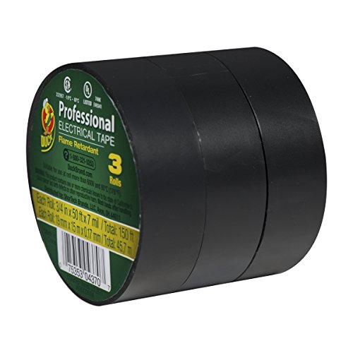 DuckBrand 299004 Professional Electrical Tape, 0.75-Inch by 50-Feet, 3-Pack of Rolls, Black