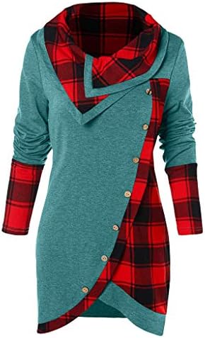 Woman Tops Jaminy Blouse Women Long Sleeve Plaid Turtleneck Tartan Tunic Sweatshirt Pullover Tops