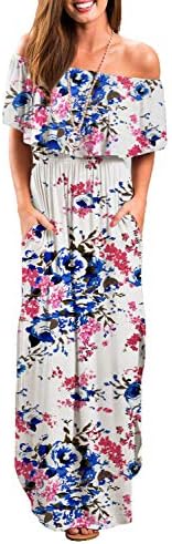 Othyroce Womens Off Shoulder Ruffle Party Long Dresses Casual Side Split Beach Maxi Dress with Pockets