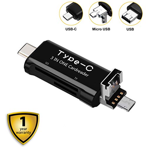 SD Card Reader, Micro TF Compact Flash Card Reader with 3 in 1 USB 2.0/Type C/Micro USB Adapter and OTG Function Portable Memory Card Reader for MacBook, PC, Laptop, Smart Phones, Tablets - Thumbnail 7