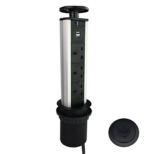 Pop Up Power Sockets with USB Ports Kitchen Worktops Desktop 3 Way