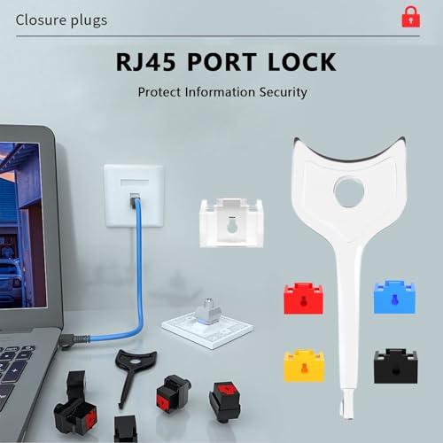 10Pcs RJ45 Port Lock Set with 1 Key - Locking RJ45 Port and Dust Blocker, Transparent Dust Cover Caps, Female Port Plug Protectors, Compatible with Computers, TVs, Routers, and Other RJ45 Devices