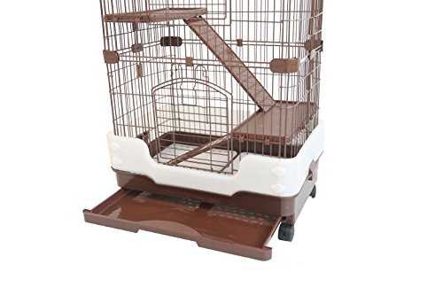 Homey Pet 3 Tiers Chinchilla Hamster Rat Ferret Cage with Sleeping Platform, Pull Out Tray, Urine Guard and Lockable Casters, Brown, L26 x W17 x H38 - Thumbnail 4