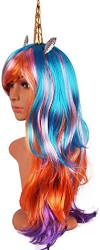 WAQIA Wavy Rainbow Wig for Women Unicorn Costume Wigs for Halloween Cosplay