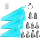 Piping Bags, QMOEH 36pcs Pastry Bags Sets with 9pcs 3 Sizes (12”+14”+16”) Reusable Silicone Icing Pastry Bags, 9 Different Ic