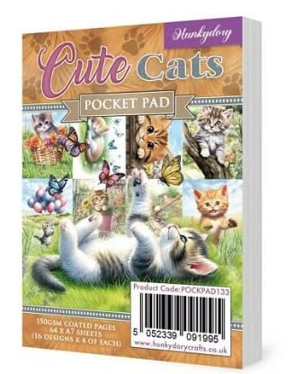 Hunkydory Crafts Cute Cats Pocket Pad - 64 Pages A7 Size - 150gsm Paper - 16 Designs