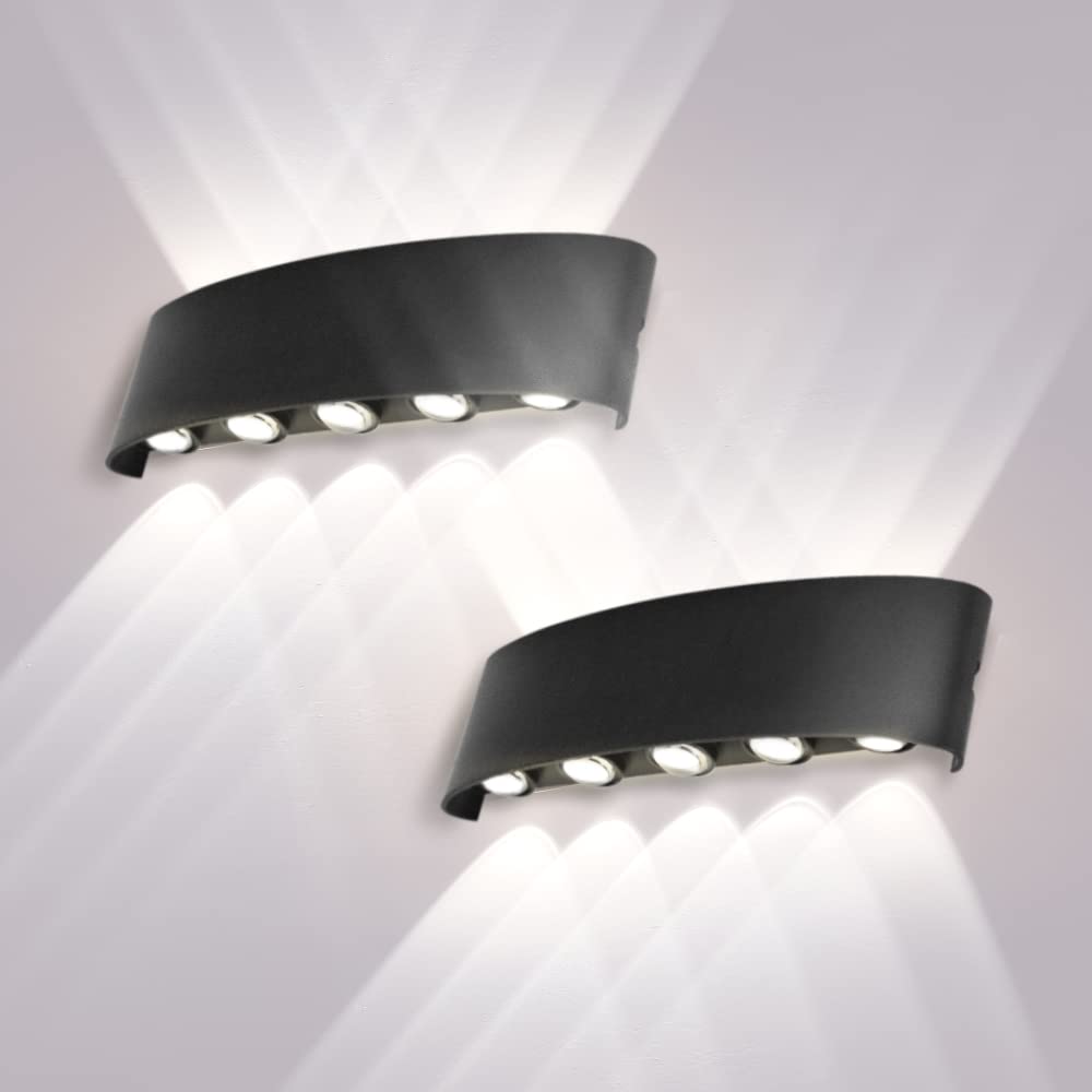 CHENBEN LED Indoor/Outdoor Wall Lights 2PACK 10W 6500K Modern Wall Wash Light Waterproof IP65 Sconce for Living Room, Hallway, Garden - Black