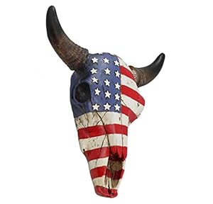 Image of Top Brass USA Flag Faux Steer Bull Cow Skull - Wall Mount Head - Rustic Western American Art Decor
