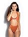 Women Velvet Hollow Out Monokini Swimsuit Thong One Piece Swimwear Bodysuit Orange S(US 0-2)