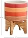 Amazon Brand – Rivet Mid Century Modern Ceramic and Bamboo Planter Flower Pot with Stand - 10.25 Inch, Red and Orange