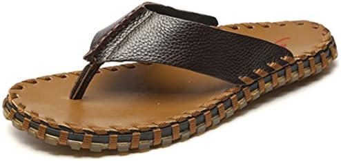 SAMSAY Mens's Genuine Leather Thongs Casual Flip-Flops