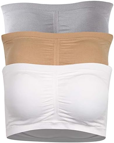 diwollsam Women's Padded Strapless Bra, Summer Wire-Free Lace Fashion Bandeau Tube Top Sport Everyday Bra,1/2/3 Pack