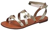 Breckelles Women's Strappy Gladiator Ankle Wrap Flat Sandal (5.5 B(M) US, Champagne)