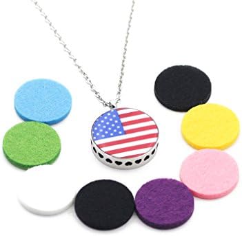Diffuser Necklace Aromatherapy Essential Oil Locket Stainless Steel Epoxy Perfume Fragrance Pendant for Women With 8 pcs Refill Pads (US Flag)