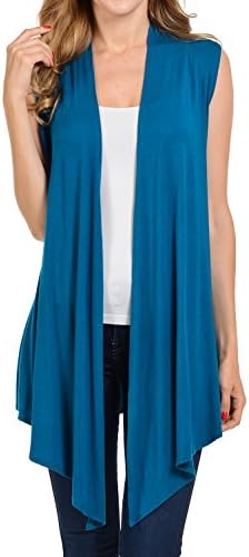 Shamaim Womens Sleeveless Open Fron Soft Drape Cardigan Jade Medium