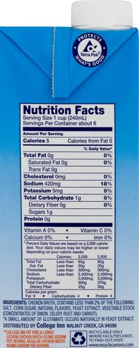 COLLEGE INN 40% LESS SODIUM CHICKEN BROTH, 48 OZ CARTON