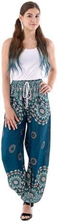 OaSa Harem Pants Drawstring - Comfortable Fit One Size colorful Elastic Waist and Ankles Hippie Mandala Yoga Boho Active Elephant Pants (Green Arabian)