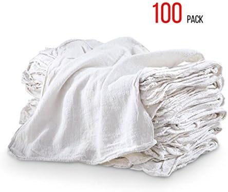 100% Cotton Auto Shop Towels White, Shop Rags, Ideal for Auto Care, Easy Wash, 100-pack - White (14" X 14") Towel Depot