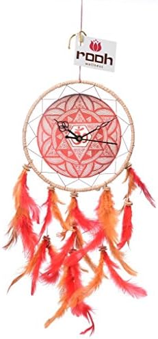 OM MAROON DREAM CATCHER CLOCK WALL HANGING HANDMADE FEATHERS DECORATION