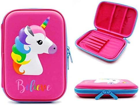 ValueStore Trendy Funky Attractive Premium Stylish Cute 3D Unicorn Owl Print Large Capacity Hardtop EVA Pencil Case Organizer School Kids Girls Women Pen Holder Pouch Multipurpose (OG Pink)
