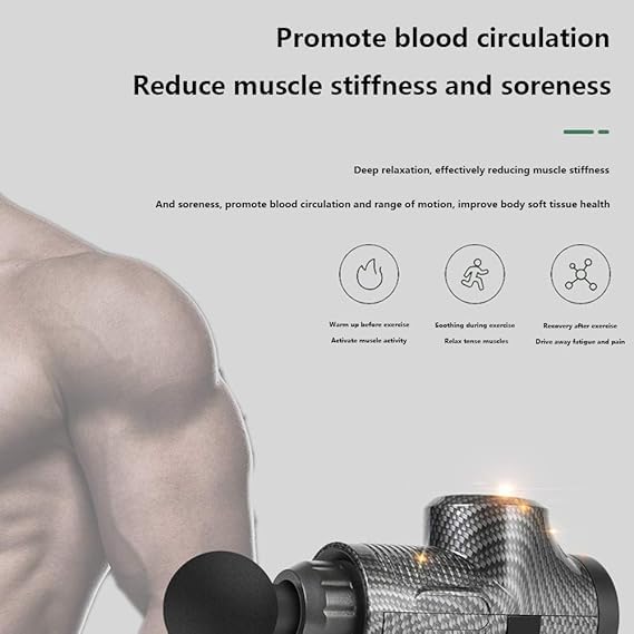Pistola Massageadora de Percussão Muscular Profunda Feito à Mão, Alívio da Dor de Atleta sem Fio de 30 Velocidades, Pistola de Fáscia Elétrica Portátil com 6 Cabeças Massageador