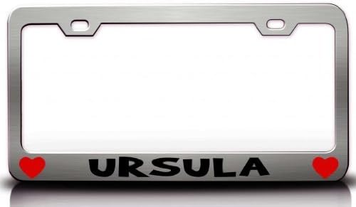 License Plate Covers Ursula With Hearts Steel Metal License Plate Frame Style #1 Chrome