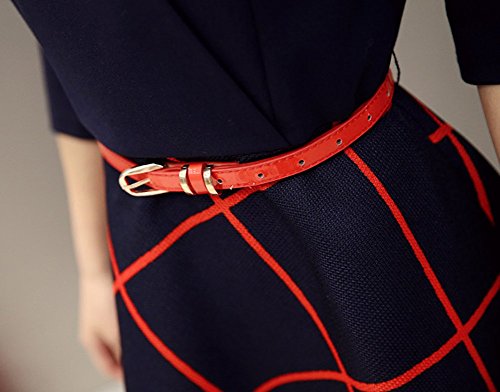 V Neck Casual Slim Tunic Plaids A-Line Shirt Dress เดรส แฟชั่นชุดทำงาน iRachel ผู้หญิงs Long Sleeve