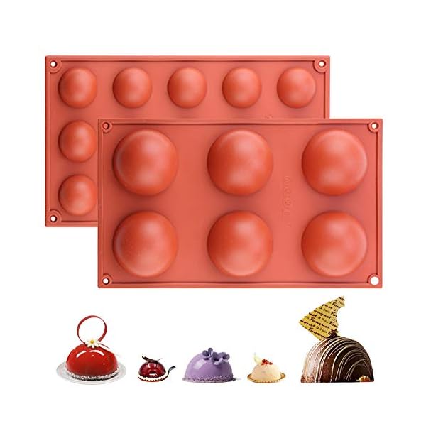 2 Pieces Baking Mold, Semicircle Silicone Mold 6 Holes Semicircle 15 Holes Semicircle Cake Moulds Dome Bakeware Set for…