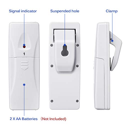 GEMITTO Thermometer Digitale mit 2 zusätzlichen Sensoren, Alarmfunktion Innen- und Außentemperaturanzeige mit MIN/MAX Records für Raumklimakontrolle Raumluftüerwachtung