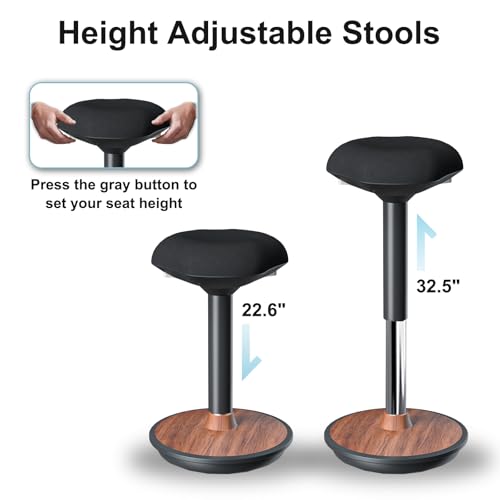 ERGO COLLECT Standing Stool with Rocker Function - Ergonomic Desk Stool Height Adjustable (59-84 cm) & Non-Slip Base, Swivel Chair for Office, Teaching, Home (Dark Walnut)