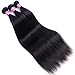 Brazilian Straight Human Hair Bundles With Closure 10A Unprocessed Straight Hair 3 Bundles with Middle Part Lace Closure B-Fashion Remy Human Hair Extensions (16 18 20 and 14 Closure)