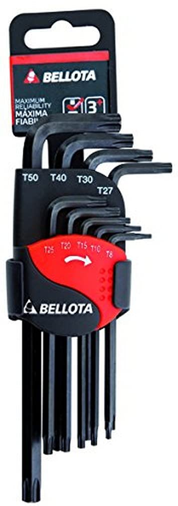 Bellota 6459-9 TIP – Pack of 9 Burnished Torx Keys, Tamper-Resistant, Packaged in Double Clip
