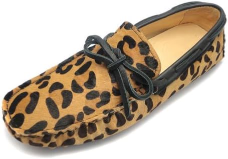 Fulinken MEN Leopard Haircalf Leather Comfort Slip Ons Loafers Driving Car Shoes (9.5 D(M) US, Tie front leopard)