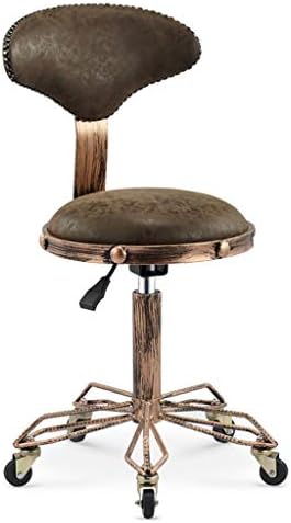 Adjustable Height Rolling Swivel Salon Stool Chair Retro Industrial Style Tattoo Massage Spa Stool Chair With Back Rest (PU Leather Cushion),Brown [Energy Class A]