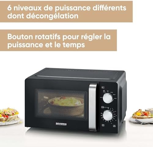 Four à micro-ondes 17 L, Four micro-onde 700 W pour décongeler, chauffer et réchauffer, Micro-onde avec 6 niveaux de puissance, Minuteur 30 min, Plateau tournant (Ø 24,5 cm), Noir, MW 7886