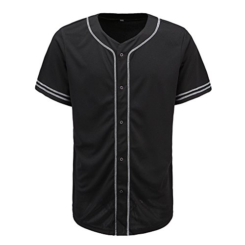LIWEIKE Mens Baseball Jersey Button Down Plain Short Sleeve Hipster Hip Hop T Shirts (Small) - Thumbnail 7