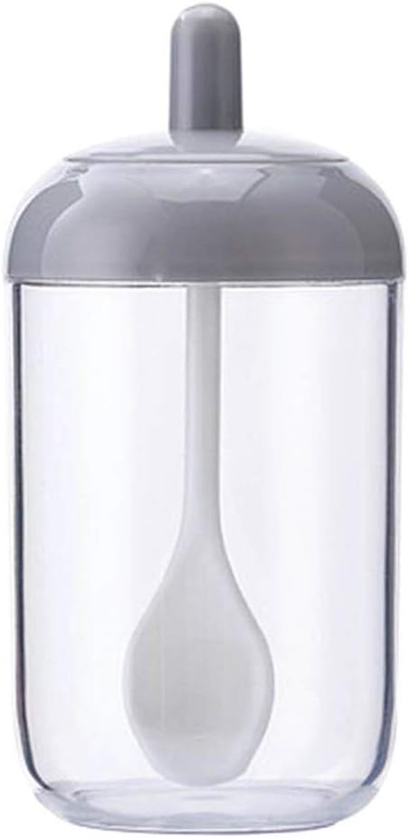 BovoYa spice pots, salt sugar spice container, spice box, transparent spice jar with lid and spoon made of plastic kitchen spice gadget for salt pepper herbs Black