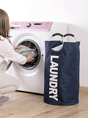 Laundry Basket - 1 Pack 82L Large Fabric Laundry Hamper Bag (6 Variations) - Collapsible, Portable, Foldable Clothes Bag Organization, Waterproof, Durable Handles For Bathroom, Kids Room (Dark Blue)