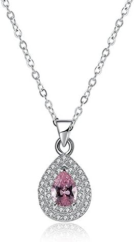 Sterling Silver Teardrop Pear Pendent Necklace with Swarovski Elements Crystal,18"