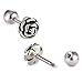 Women's Stainless Steel Rose Flower Screwback Stud Earrings (Silver) Bonnie