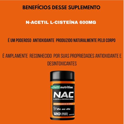 Nac 600mg n-acetil l-cisteína 120 cápsulas Zuchetti nutrition Suplemento capsula