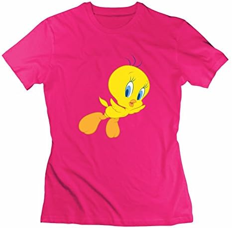 For Women Cotton Pink Personalized Casual Lightweight Tweety Bird T-shirt Medium